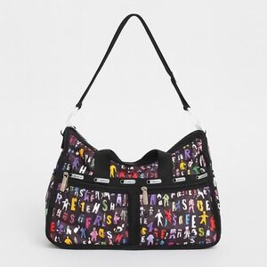 LeSportsac Nylon Weekender Bag Funky Alphabet Character Print Black Multi Color